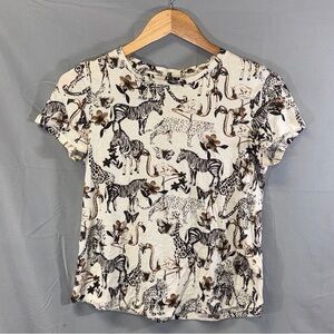 Anthropologie Shirt Womens XS Petite Ivory Safari Animal Print Cotton Modal